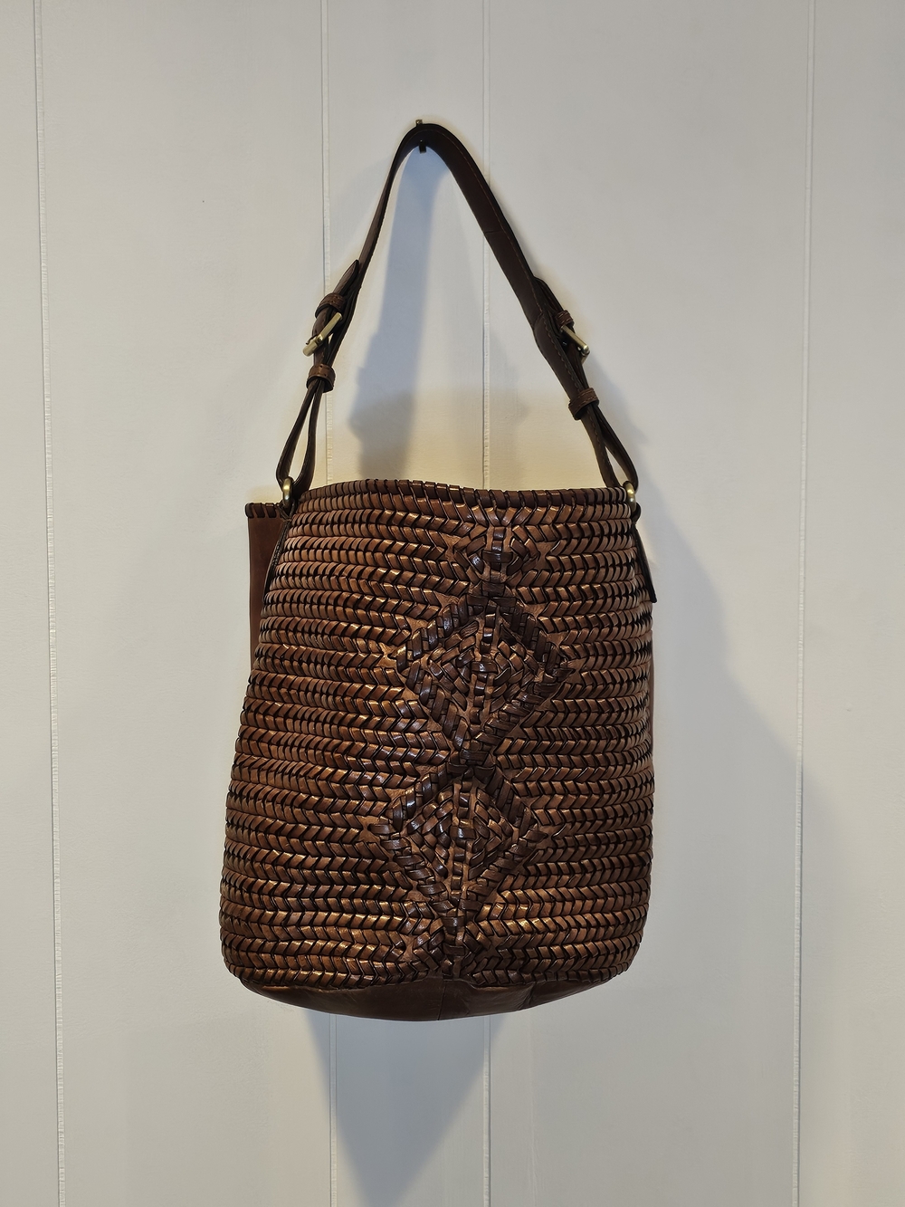 Woven Bucket Satchel in Brown